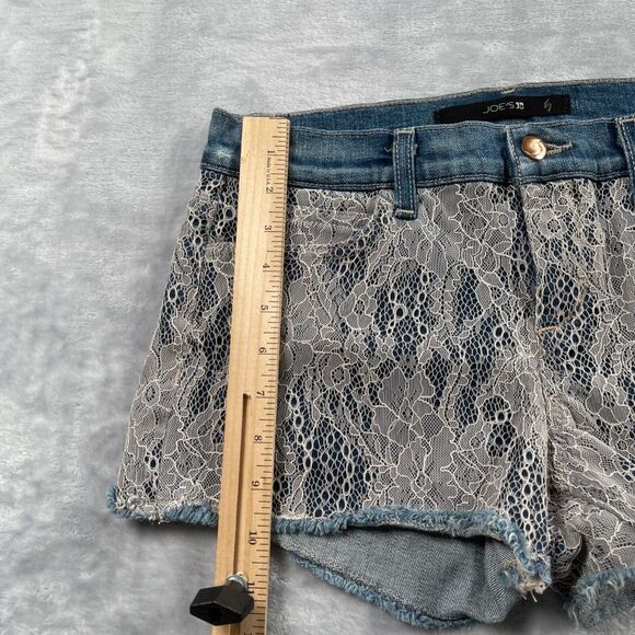 Joe's Jeans Shorts 28 Blue Denim Lace Overlay Cut Off Mid Rise Boho 2" Inseam - Picture 12 of 16